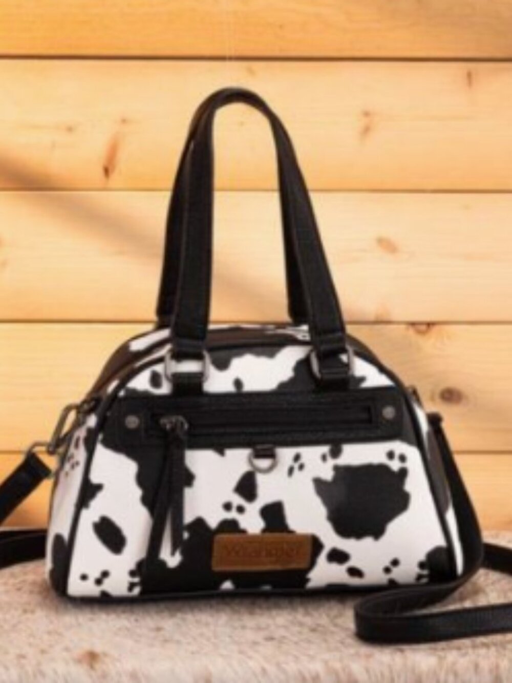 Wrangler Cow Print Satchel/Crossbody Bag Black NWT